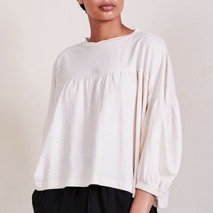 NWT Apiece Apart Vida Tee Top in Cream, Drop Shoulder with Bubble Sleeves - L